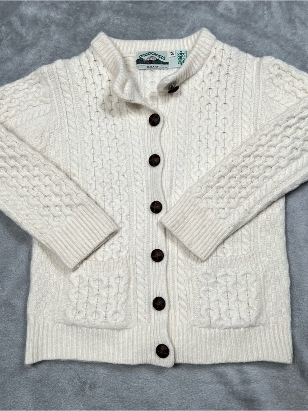 READ Aran Crafts Cardigan Sweater Womens XS Cream Merino Wool Honeycomb Chunky